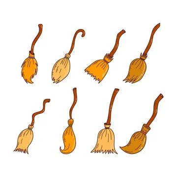 Set of different witch brooms. Halloween elements. Trick or treat concept Stock Illustration