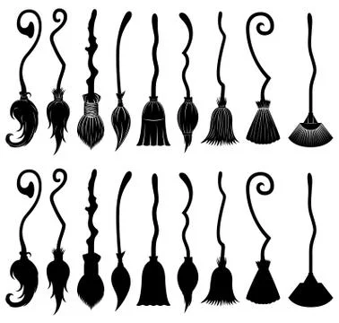 Set of different witch brooms Stock Illustration