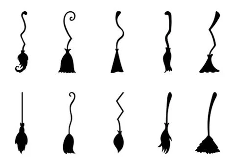Set of different witch brooms isolated on white background. Halloween decorat イラスト素材