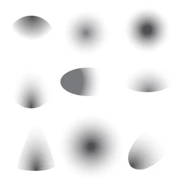 Set of differnt form and size black transparent shadows with soft edges isolated Illustrazione stock