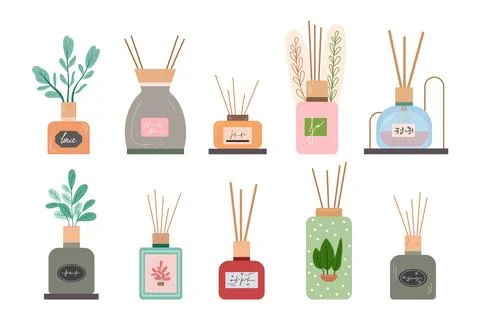 Set of diffuser bottles with air freshener. Vector Stockillustratie