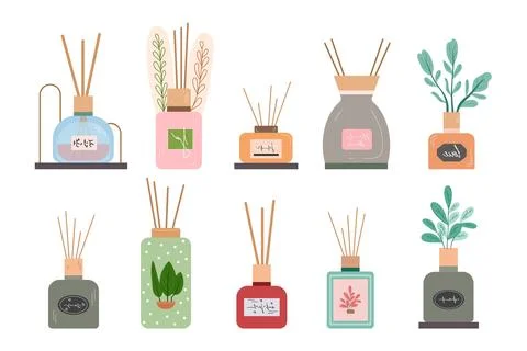 Set of diffuser bottles with air freshener. Stockillustratie
