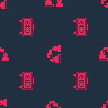 Set Digital alarm clock and Two sitting men talking on seamless pattern. Vector Stock Illustration