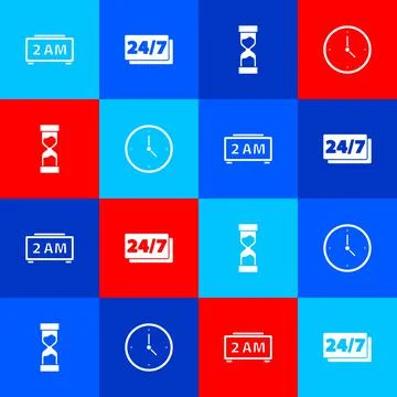Set Digital alarm clock, Clock 24 hours, Old hourglass and icon. Vector Illustrazione stock