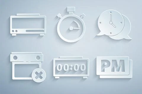 Set Digital alarm clock, Clock speech bubble, Calendar date delete, PM イラスト素材