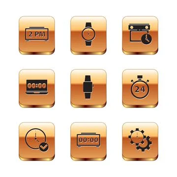 Set Digital alarm clock, Clock, Smartwatch, on laptop, Calendar and, Time イラスト素材