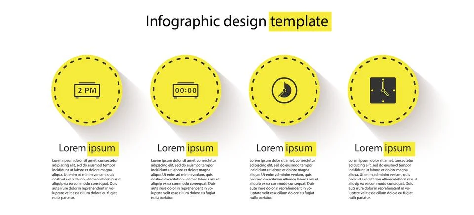 Set Digital alarm clock, , Clock and . Business infographic template. Vector Stock Illustration