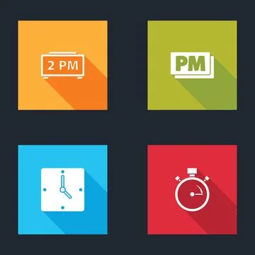 Set Digital alarm clock, Clock PM,  and Stopwatch icon. Vector Stock Illustration