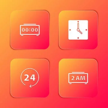 Set Digital alarm clock, Clock, 24 hours and  icon. Vector Stock Illustration