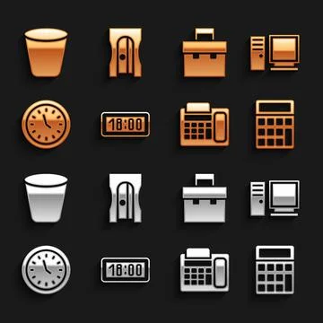 Set Digital alarm clock, Computer monitor, Calculator, Telephone, Clock イラスト素材