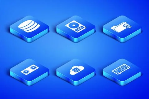 Set Digital alarm clock, Database, Cloud database, Stereo speaker, Hard disk Stock Illustration