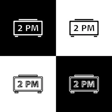 Set Digital alarm clock icon isolated on black and white background. Electron イラスト素材