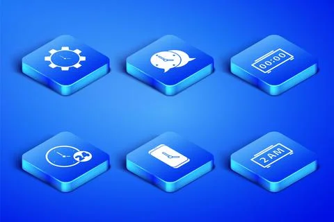 Set Digital alarm clock, Time Management, Alarm app mobile, Clock 24 hours Illustrazione stock