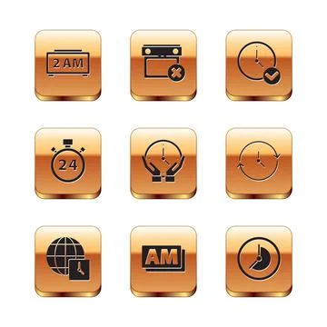 Set Digital alarm clock, World time, Clock AM, Stopwatch 24 hours, and Calendar Stock Illustration