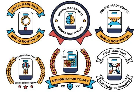 A set of digital badges with a theme of innovation for life 스톡 일러스트