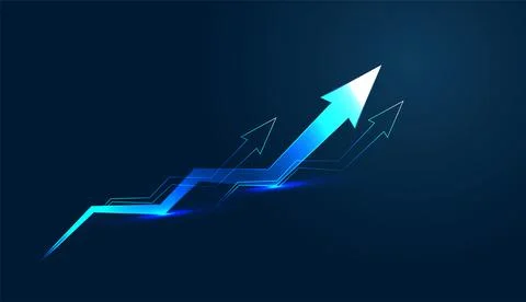 Set of Digital blue arrows surge horizontally across a grid, illustrating h.. Ilustração Stock
