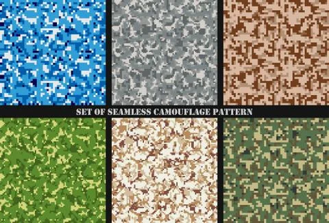 Set of digital camouflage seamless patterns. Vector  Illustrazione stock