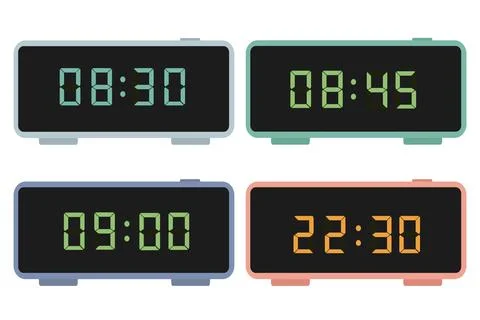 A set of digital clocks. Electronic numbers. Vector illustration. Stock Illustration