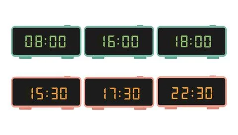 A set of digital clocks. Electronic numbers. Vector illustration. Stock Illustration