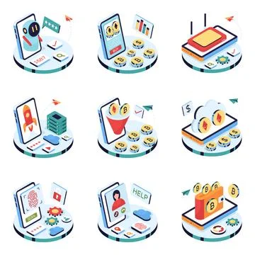 Set of Digital Currency Isometric Illustrations Stock Illustration