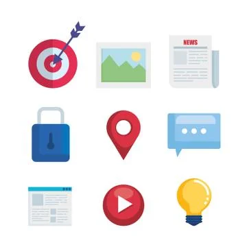 Set of digital data with chat bubbles and documents information Illustrazione stock