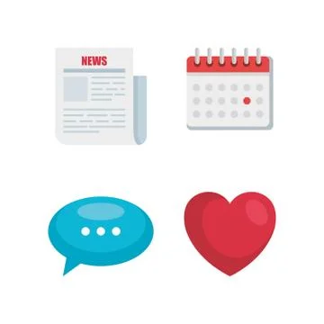 Set of digital data with news documents and chat bubble Stock Illustration