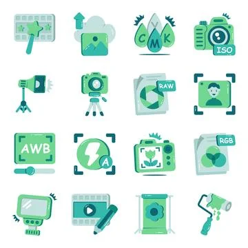 Set of Digital Designing Flat Icons Stock Illustration