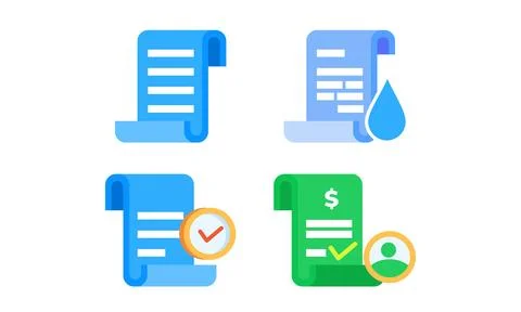 Set of Digital Document and Bill Icons for Online Forms and Payment Systems Stock Illustration
