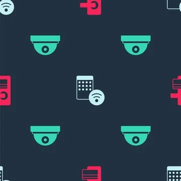 Set Digital door lock, Air humidifier and Motion sensor on seamless pattern.. Stock Illustration