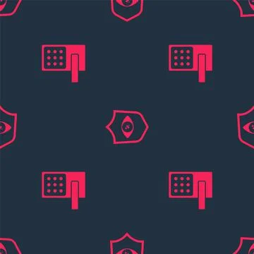 Set Digital door lock and Shield eye scan on seamless pattern. Vector Stock Illustration