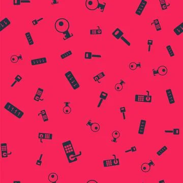 Set Digital door lock, Key, Password protection and on seamless pattern. Vector Illustrazione stock