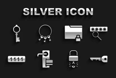 Set Digital door lock, Password protection, Key, broke inside of padlock, Folder Stock Illustration