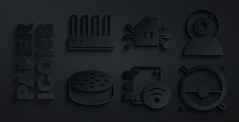 Set Digital door lock, Web camera, Water sensor, Robot vacuum cleaner, Smart Stockillustratie