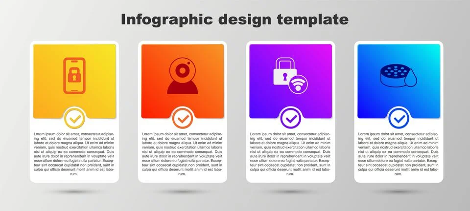 Set Digital door lock, Web camera,  and Water sensor. Business infographic .. Stock Illustration