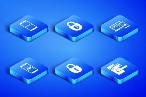 Set Digital door lock with wireless, Mobile and password, Lock, eye scan, Money Stock Illustration