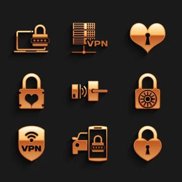 Set Digital door lock with wireless, Smart car security system, Castle in the Stock Illustration