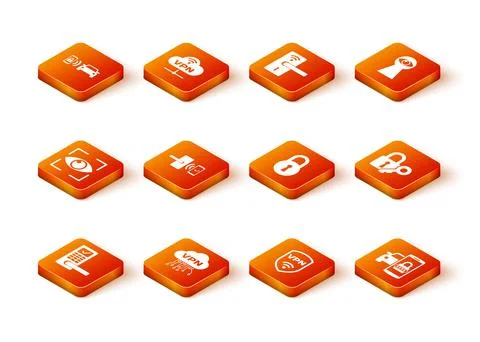 Set Digital door lock with wireless, Cloud VPN interface, Eye scan, , Shield and Illustrazione stock