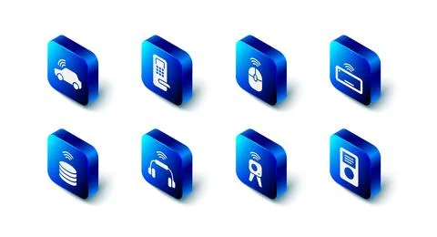 Set Digital door lock, Wireless computer mouse, Computer keyboard, Music player Stock Illustration