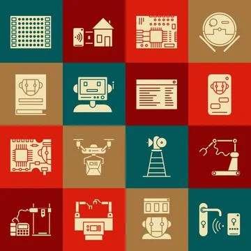 Set Digital door lock with wireless technology for unlock, Bot, Printed circuit Stock Illustration