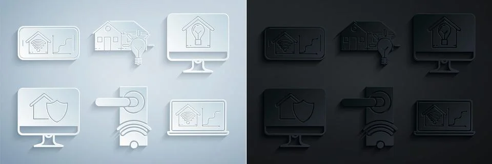 Set Digital door lock with wireless technology for unlock, Computer monitor Stock Illustration