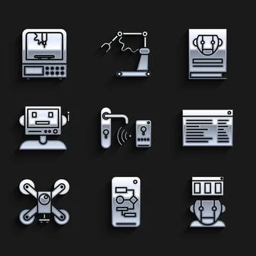 Set Digital door lock with wireless technology for unlock, Algorithm, Robot Stock Illustration