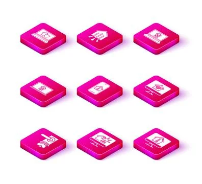 Set Digital door lock with wireless technology for unlock, Computer monitor.. Stock Illustration