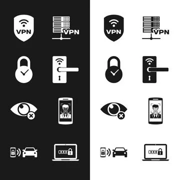 Set Digital door lock with wireless, Padlock clock, Shield VPN, Server, Inv.. イラスト素材