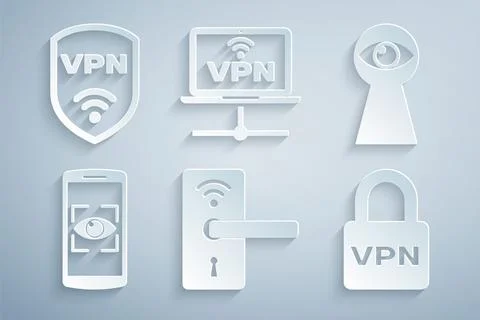 Set Digital door lock with wireless, Keyhole eye, Mobile and scan, Lock VPN.. Stock Illustration