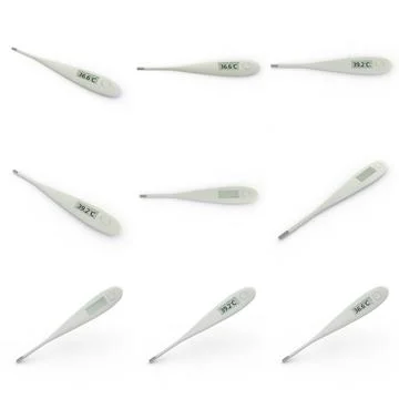 A set of digital electronic thermometers in white color. Off, temperature 36. Stock Illustration