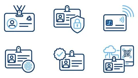 Set of digital identification and security access control icons with security Stock Illustration