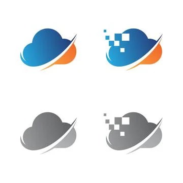 Set digital IT cloud symbol icon in flat graphic design isolated on white b.. Stock Illustration