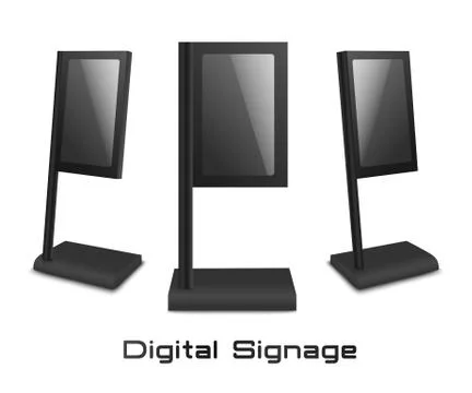 Set of digital kiosk stands 3d mockup or template vector illustration isolated. 库存插图