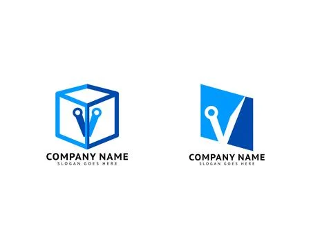 Set of Digital Letter V Technology Icon Logo Design Element Stock Illustration