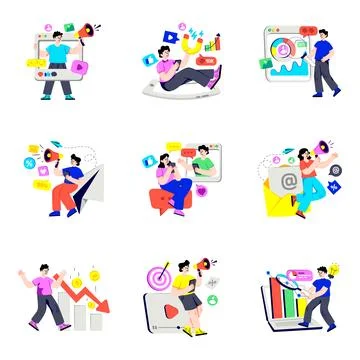 Set of Digital Marketing Flat Illustrations Stock Illustration